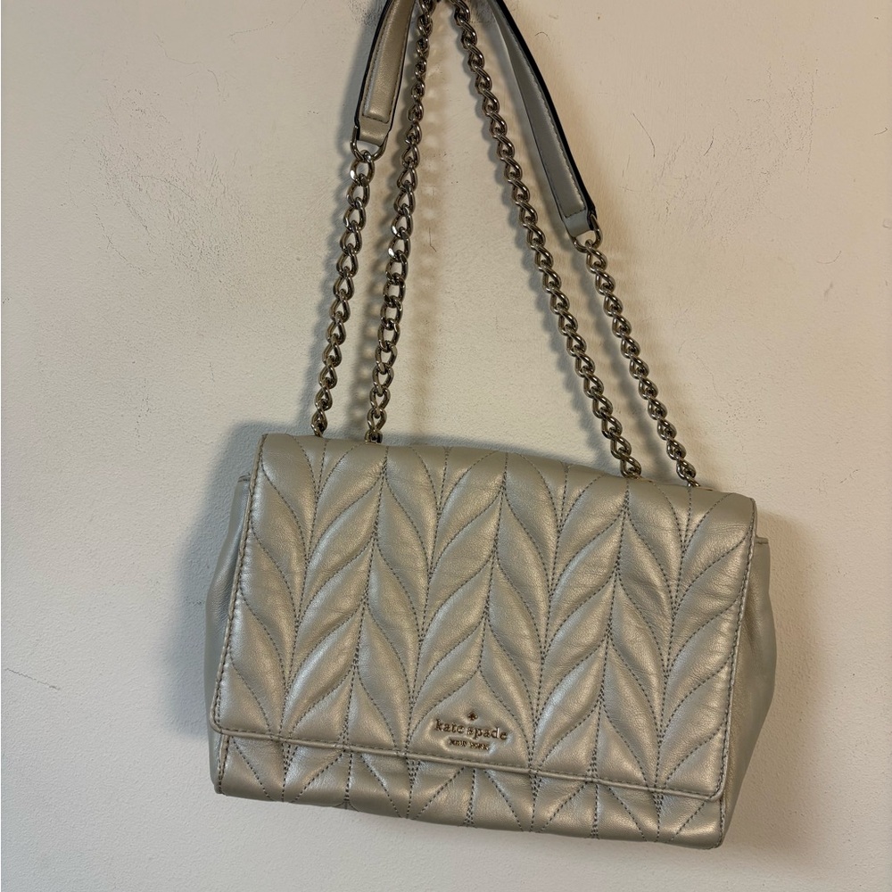 Kate Spade Briar Lane Silver Leather Quilted Shoulder Bag
